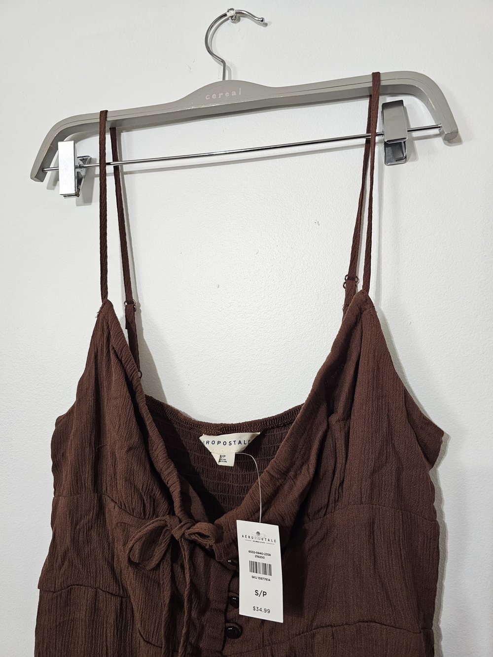 Aéropostale Brown Notch-Neck Ruched Midi Dress